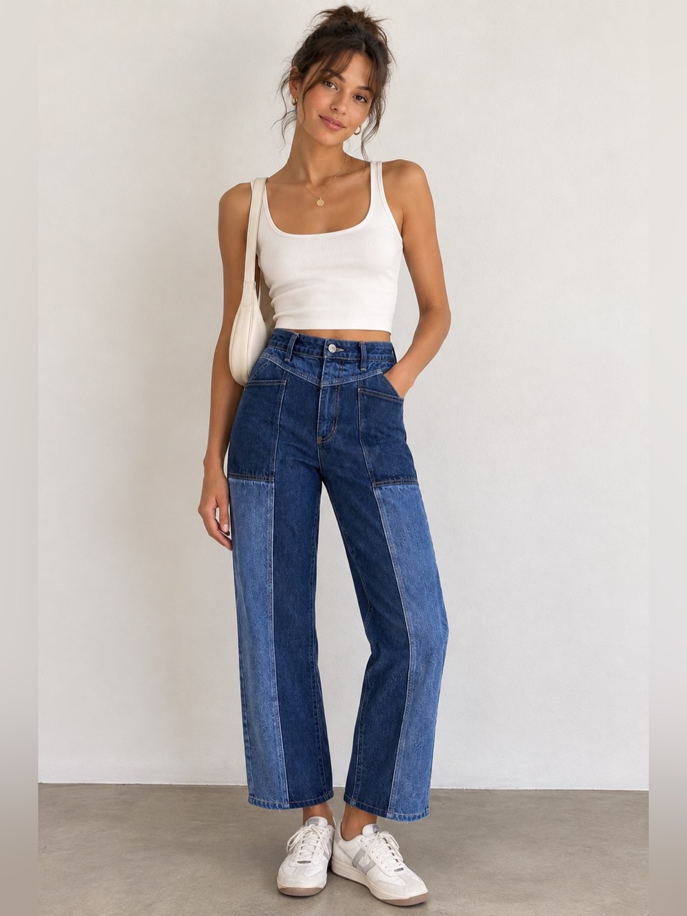 BDG High Rise Colorblock Patchwork Denim Jeans Size 26 Dark Blue Retro Y2K